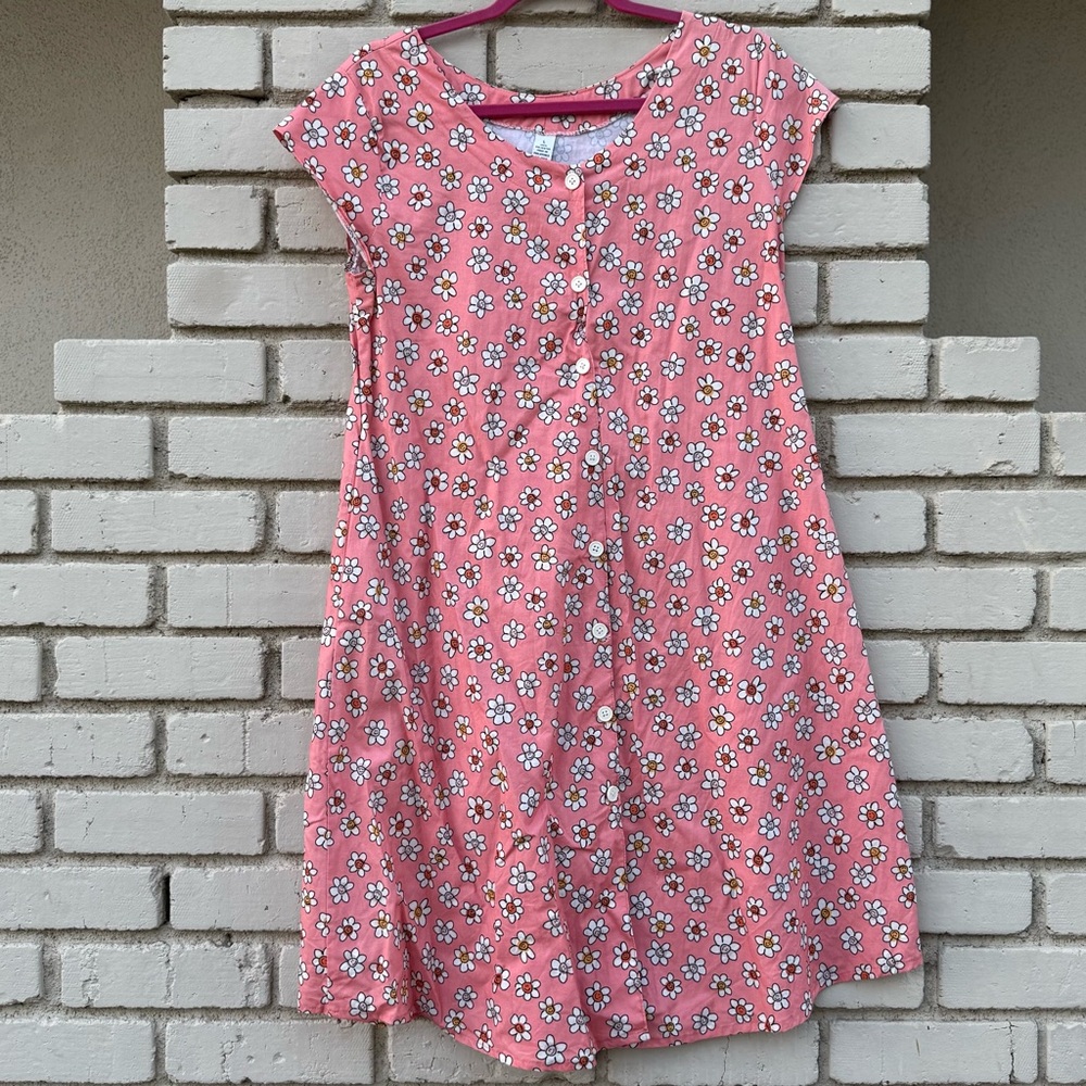 Vintage Smiley Flower Knee Length Button Down Dress in Pink - Size Large